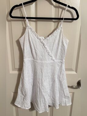 Altar'd State Floral Eyelet & Ruffle Wrap Front V-Neck Mini Dress, White, Sz S